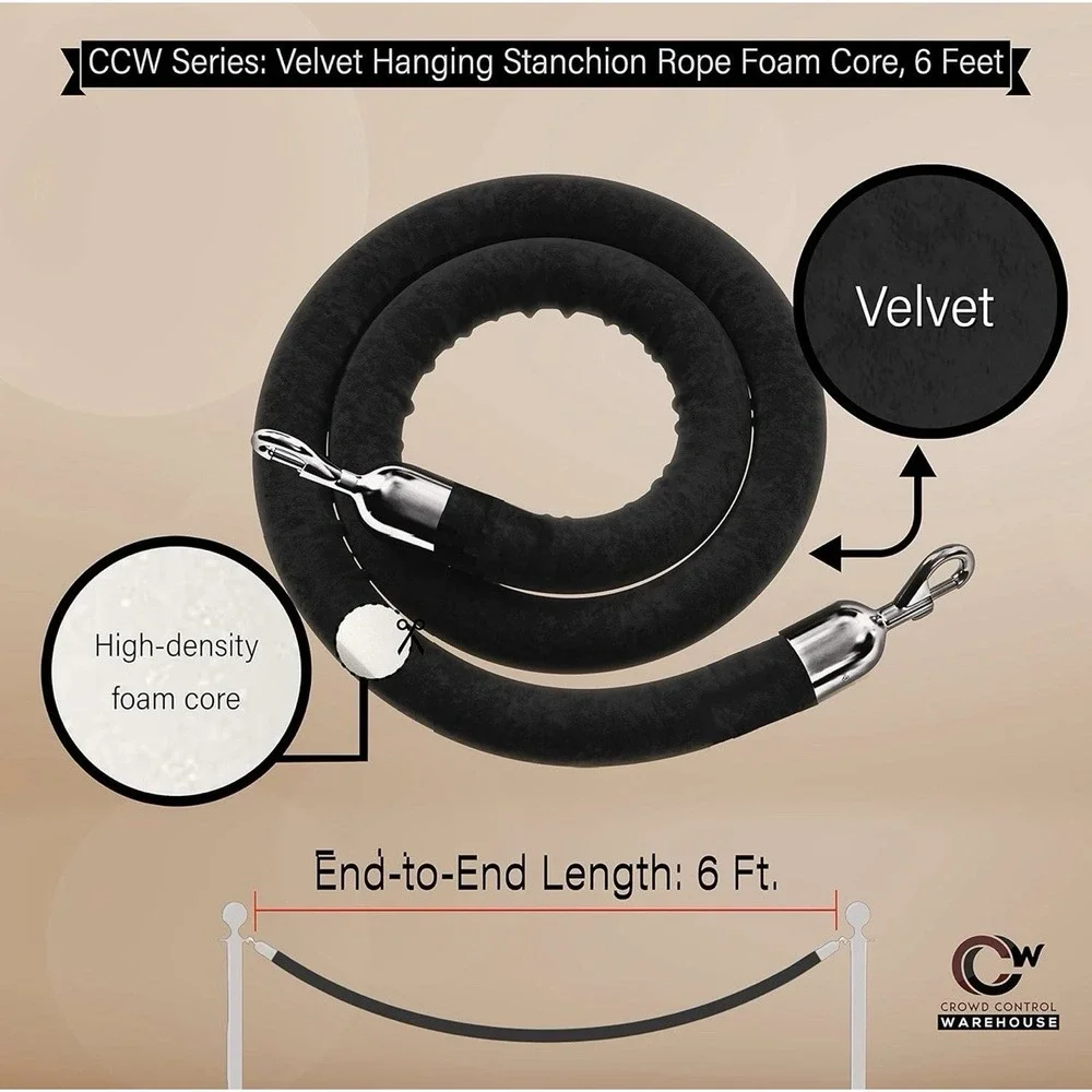 Montour Line Velvet Hanging Shanchtion‎ 6 foot black rope and polish brass Snap